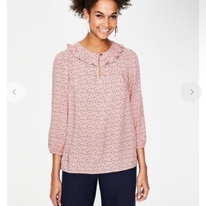 Boden Scalloped Frill Stars Light Pink Top Size 18